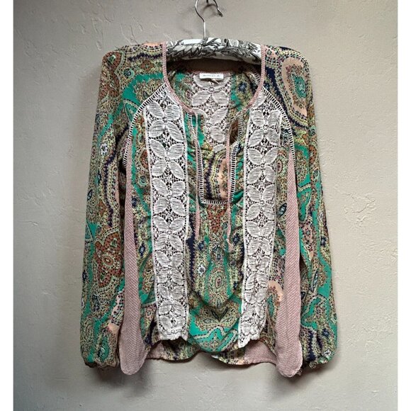 Anthropologie Meadow Rue Womens Lace Inset Floral Boho Top Small Long Sleeve - Picture 1 of 7